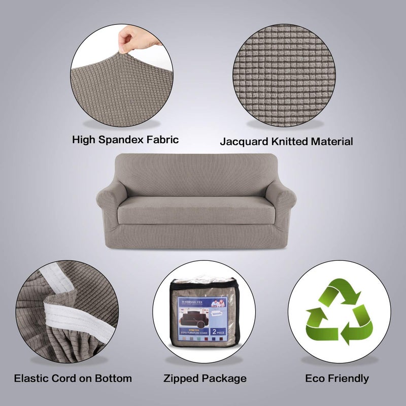 H.VERSAILTEX High Stretch Sofa Cover 2 Pieces Couch Covers Stylish Furniture Cover/Protector Soft with Spandex Jacquard Checked Pattern Fabric Suit for T Cushion/Box Cushion (Sofa 72"-88", Taupe) - Image 5